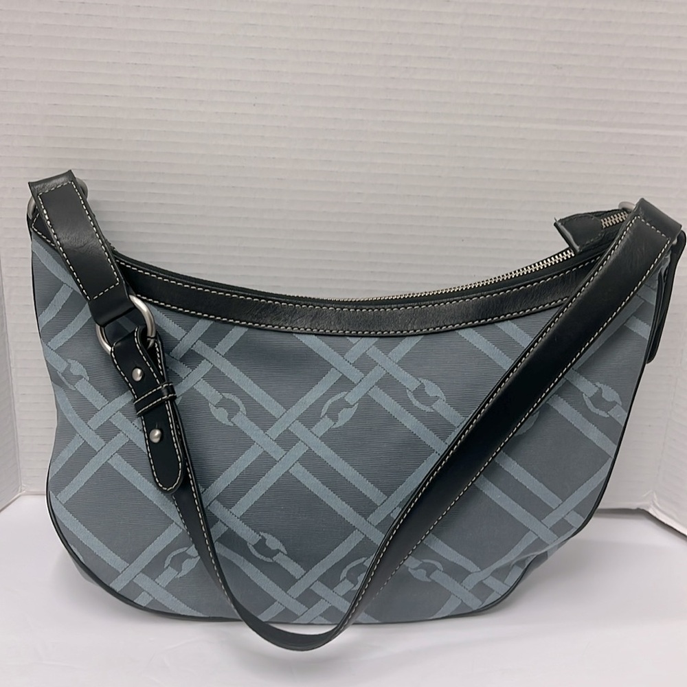Jones New York Hobo Stylish Gray Chain-Link With Black Leather Trim Shoulder Bag